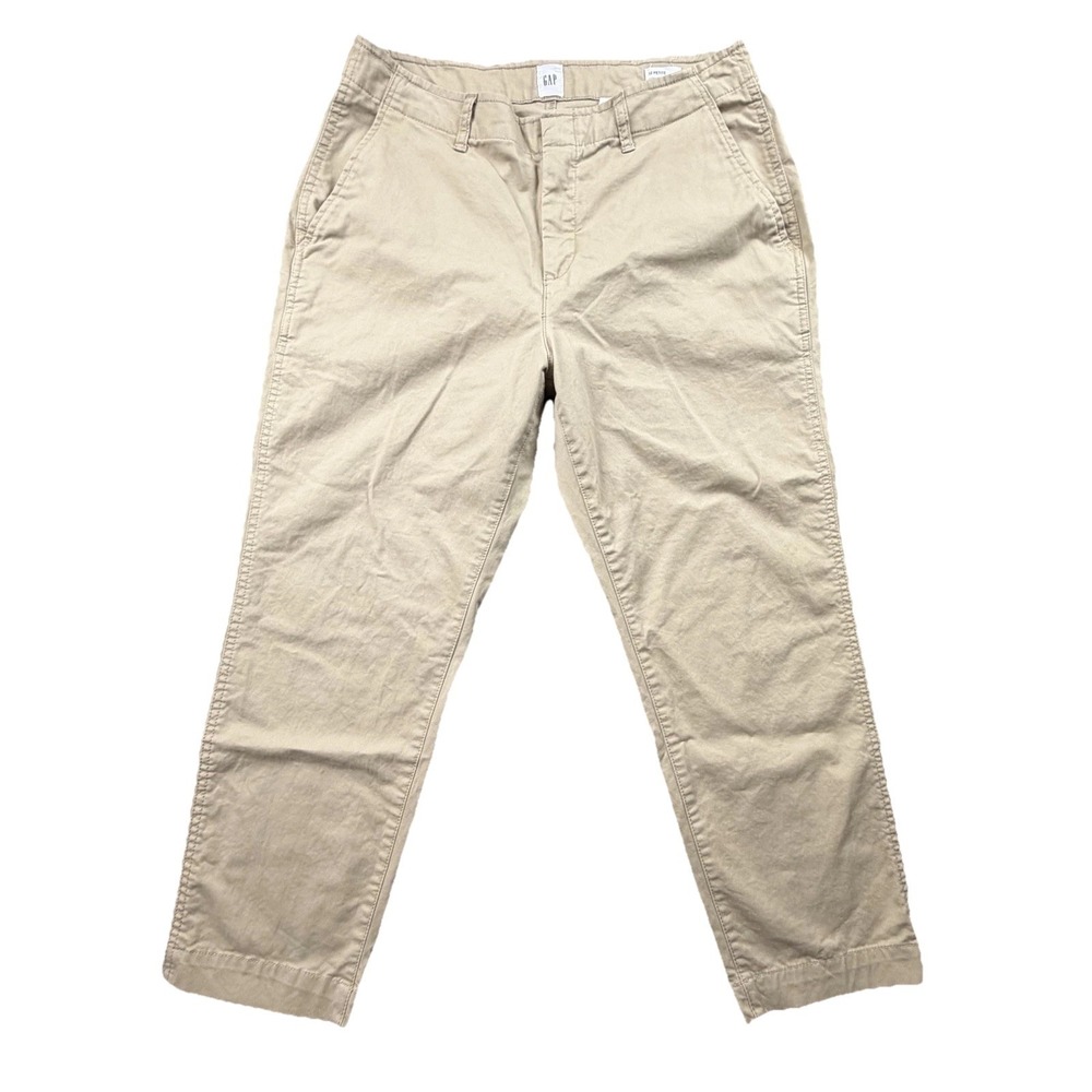 GAP Downtown Khaki Pants Beige Chinos Stretch Size 12 Petite Classic Fit